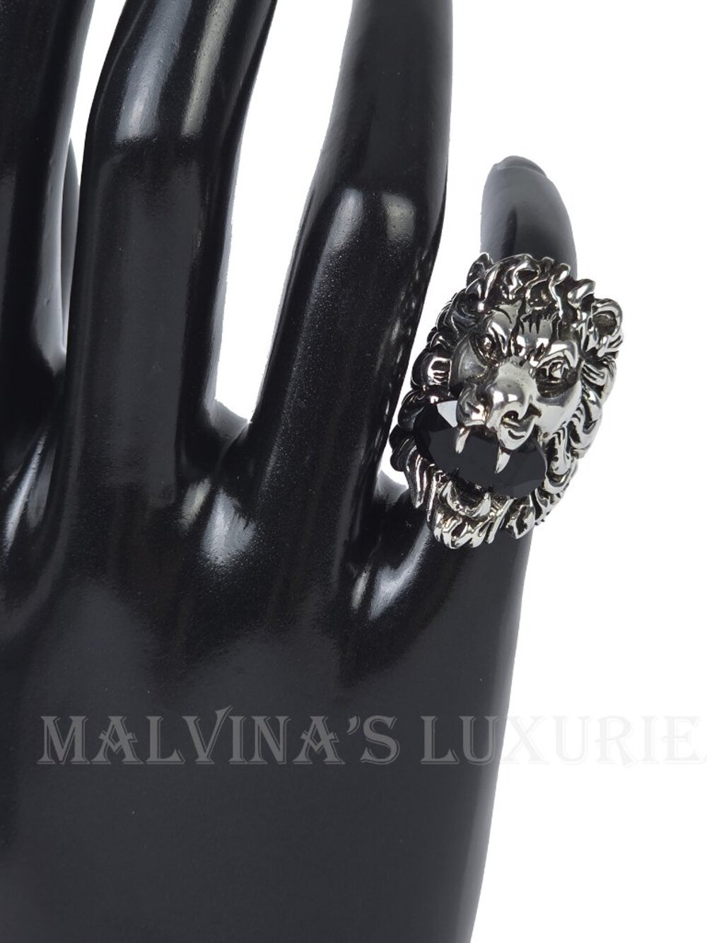 GUCCI RING LION HEAD GEM EMBELLISHED AGED METAL BAND UNISEX sz 8 US 4 1/2 - Picture 8 of 16